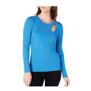 INC International Concepts Vibrant Blue Sweater w/ Tear Drop Cut-Out